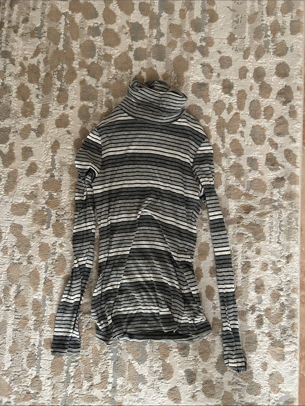 bebe Gray & White Striped Turtleneck Top